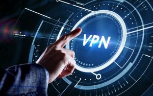 תצוגה דיגיטלית עתידנית של צג מחשב עם כיתוב VPN